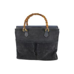 Gucci Womens Suede Vintage Top Handle Briefcase Handbag Navy